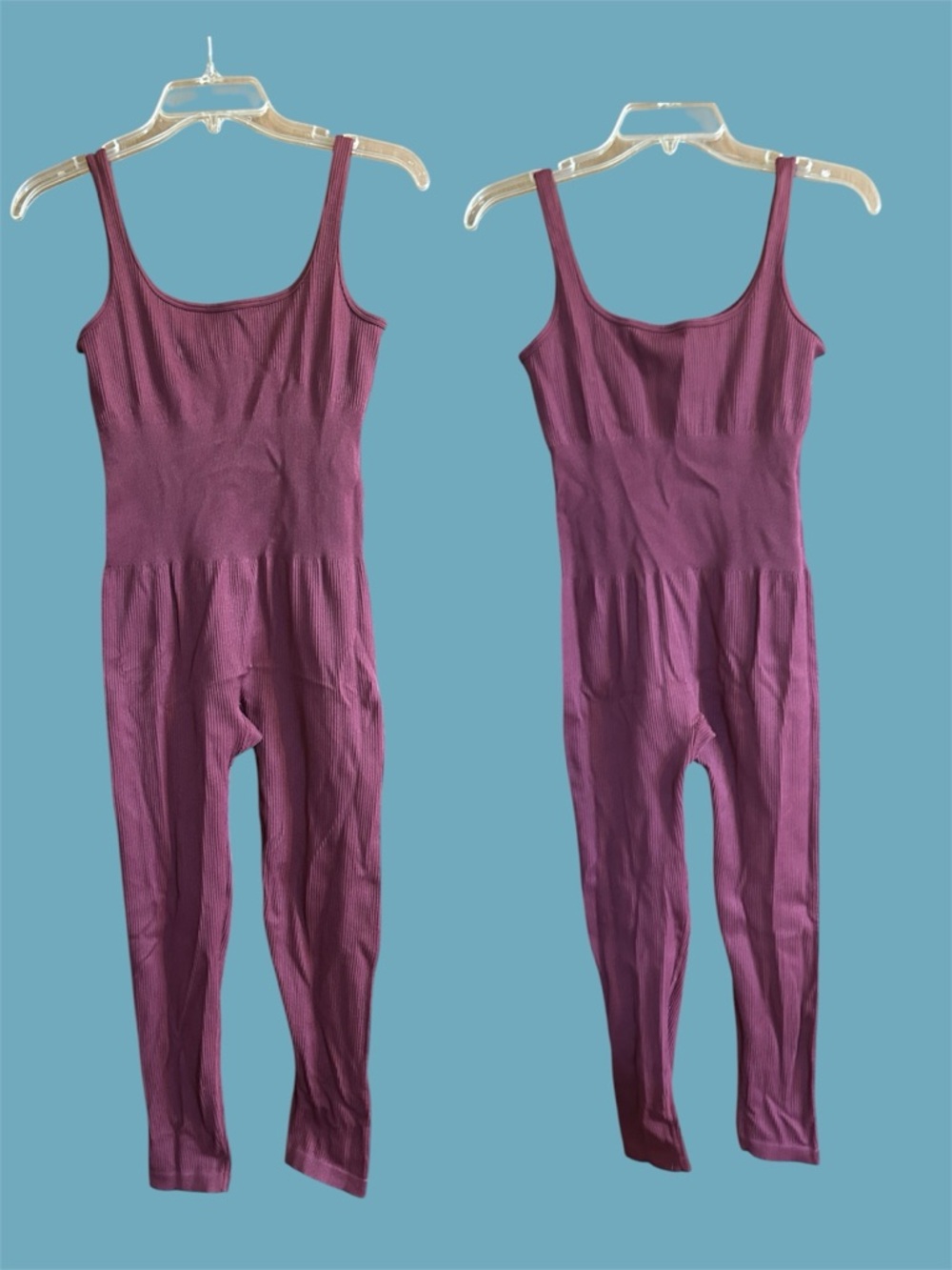 Ribbed Sleeveless One-Piece Jumpsuit in Burgundy L/XL